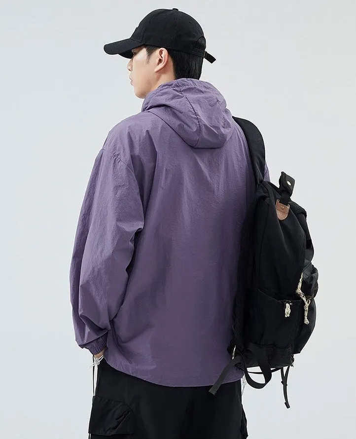 Men's Relaxed-Fit Solid Windbreaker for Outdoor Camping