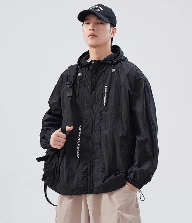 Men's Relaxed-Fit Solid Windbreaker for Outdoor Camping
