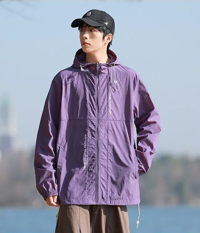 Men's Relaxed-Fit Solid Windbreaker for Outdoor Camping