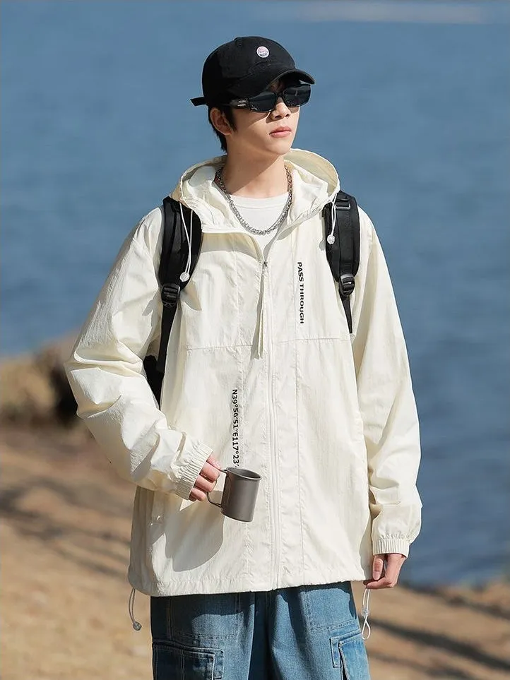 Men's Relaxed-Fit Solid Windbreaker for Outdoor Camping