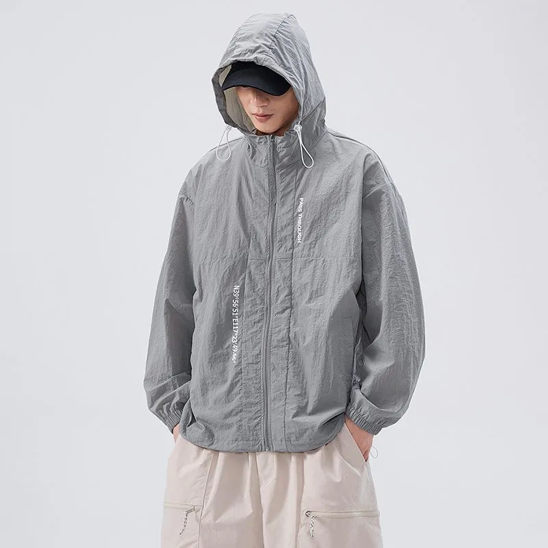 Men's Relaxed-Fit Solid Windbreaker for Outdoor Camping