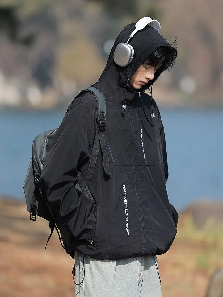 Men's Relaxed-Fit Solid Windbreaker for Outdoor Camping