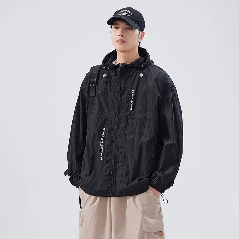 Men's Relaxed-Fit Solid Windbreaker for Outdoor Camping