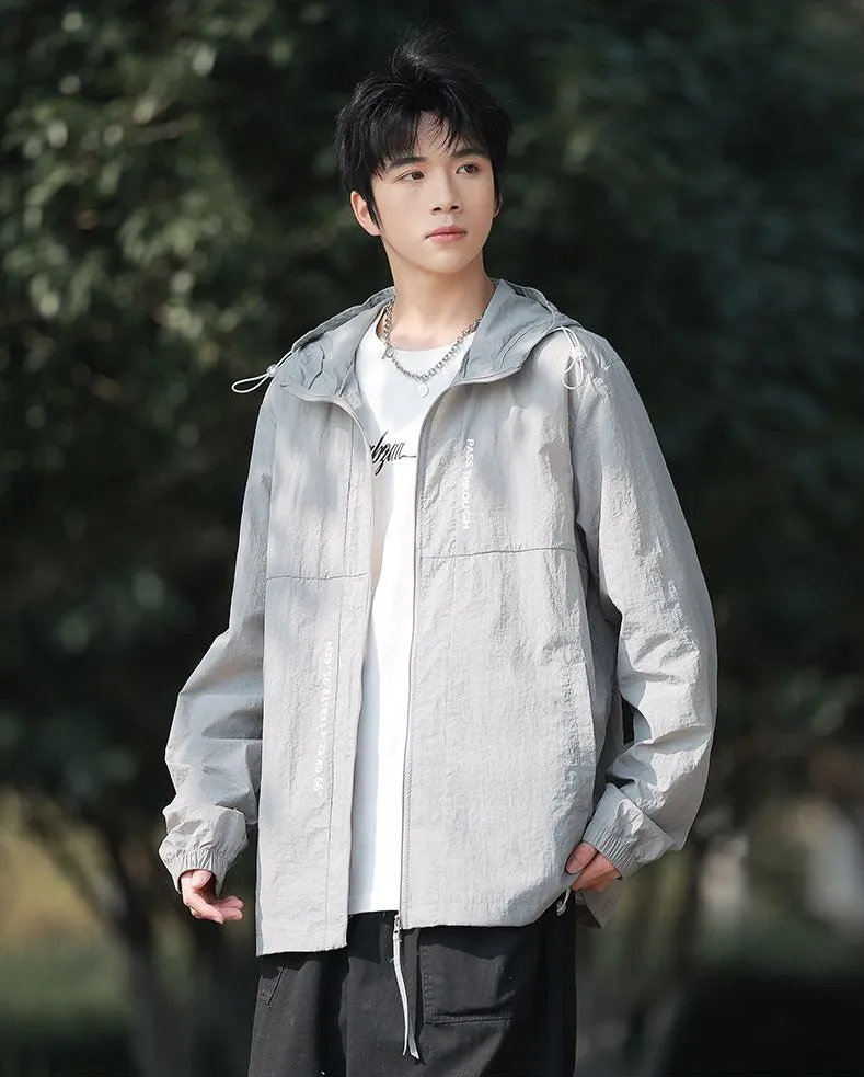 Men's Relaxed-Fit Solid Windbreaker for Outdoor Camping