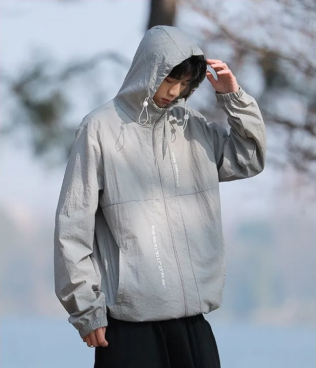Men's Relaxed-Fit Solid Windbreaker for Outdoor Camping