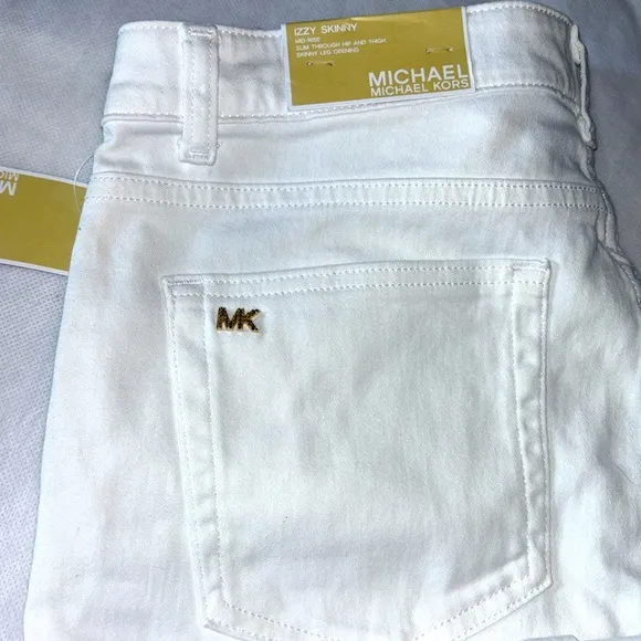 Michael Kors Izzy Slim Fit White Denim Jeans Skinny Mid Rise Pants Size 12 new