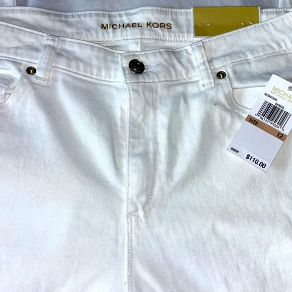 Michael Kors Izzy Slim Fit White Denim Jeans Skinny Mid Rise Pants Size 12 new
