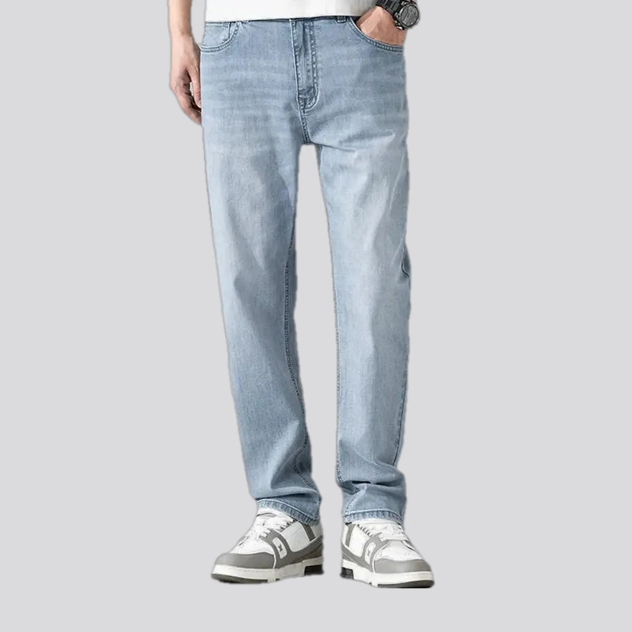 Mid rise light sanded men's jeans
