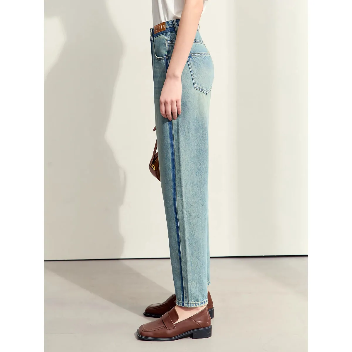 Minimalist Women's Patchwork Denim Tapered Jeans - Retro Style