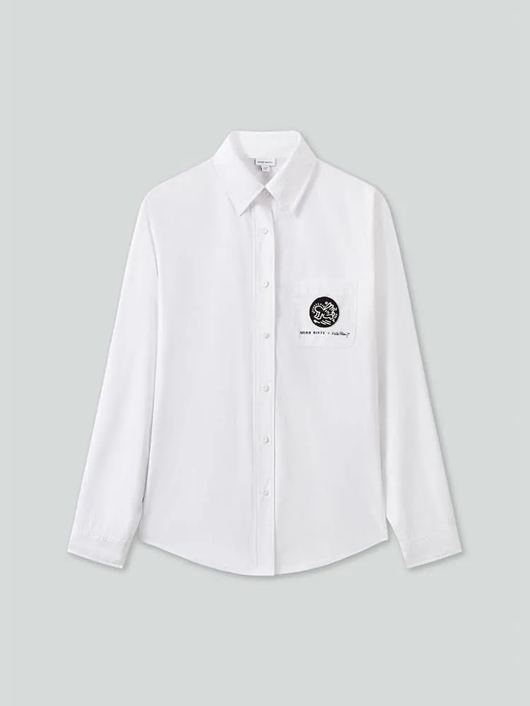 Miss Sixty X Keith Haring Capsule Collection Relaxed Long Shirt With Embroidered Medallion