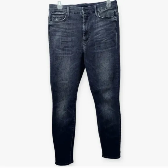 Mother Jeans Distressed High Waisted Black Sz 31 Looker Ankle Leave The Light On