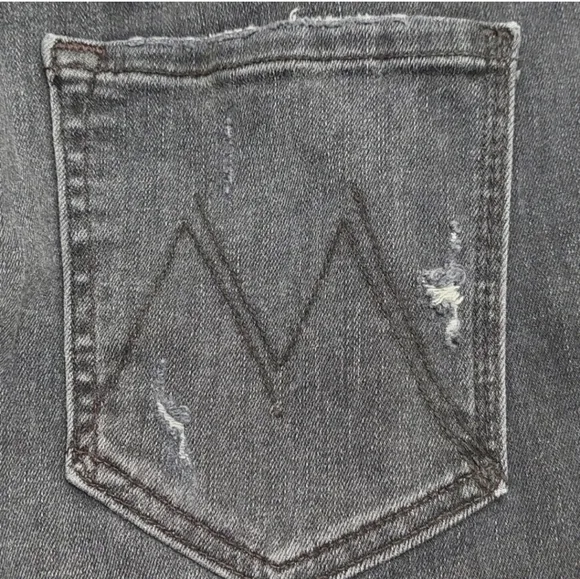 Mother Jeans Distressed High Waisted Black Sz 31 Looker Ankle Leave The Light On