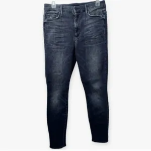 Mother Jeans Distressed High Waisted Black Sz 31 Looker Ankle Leave The Light On