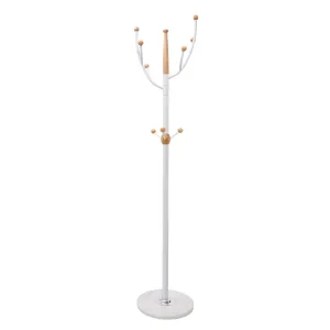 N1 Premium Coat Rack Stand with White Metal & Beech Wood Balls - Solid Marble Base