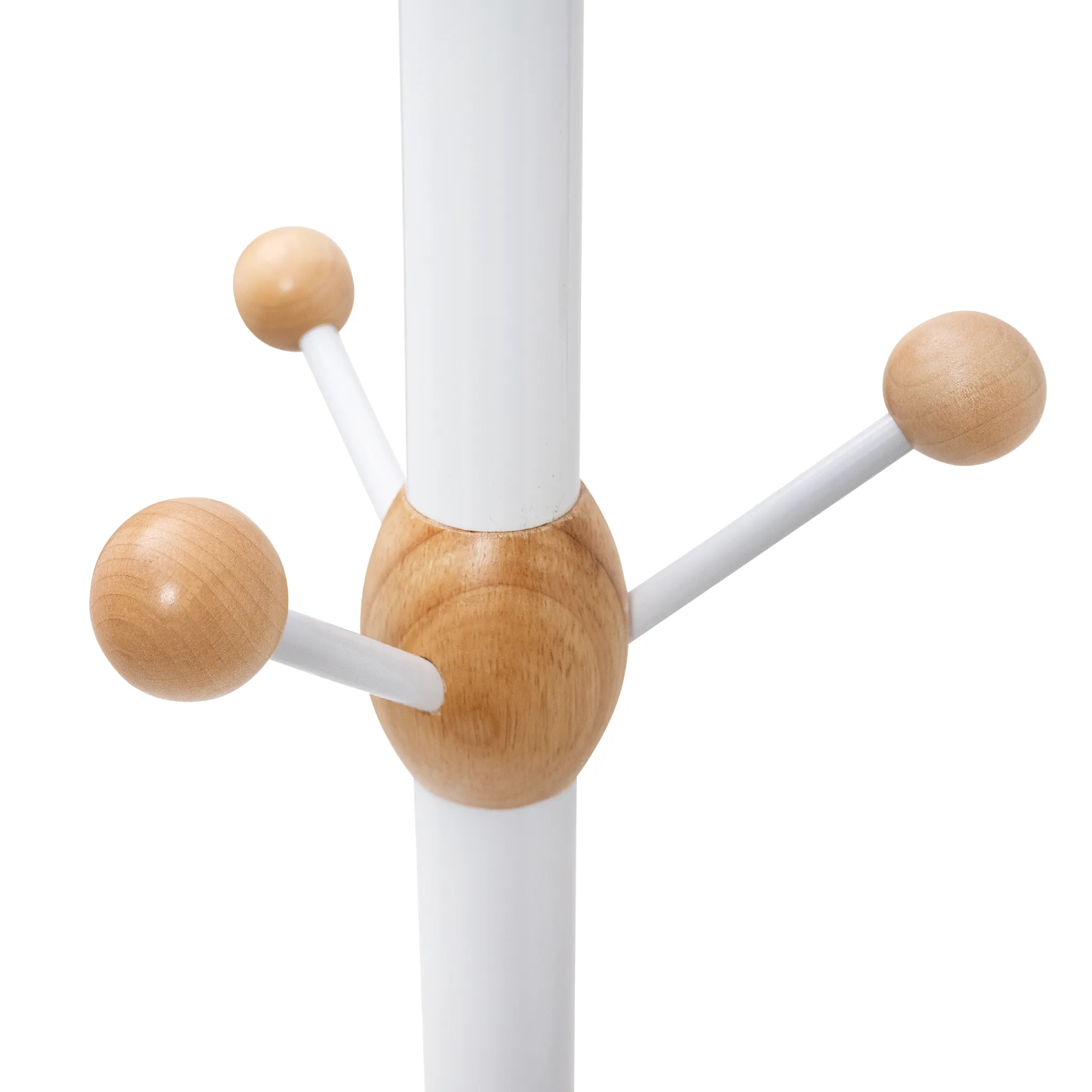 N1 Premium Coat Rack Stand with White Metal & Beech Wood Balls - Solid Marble Base