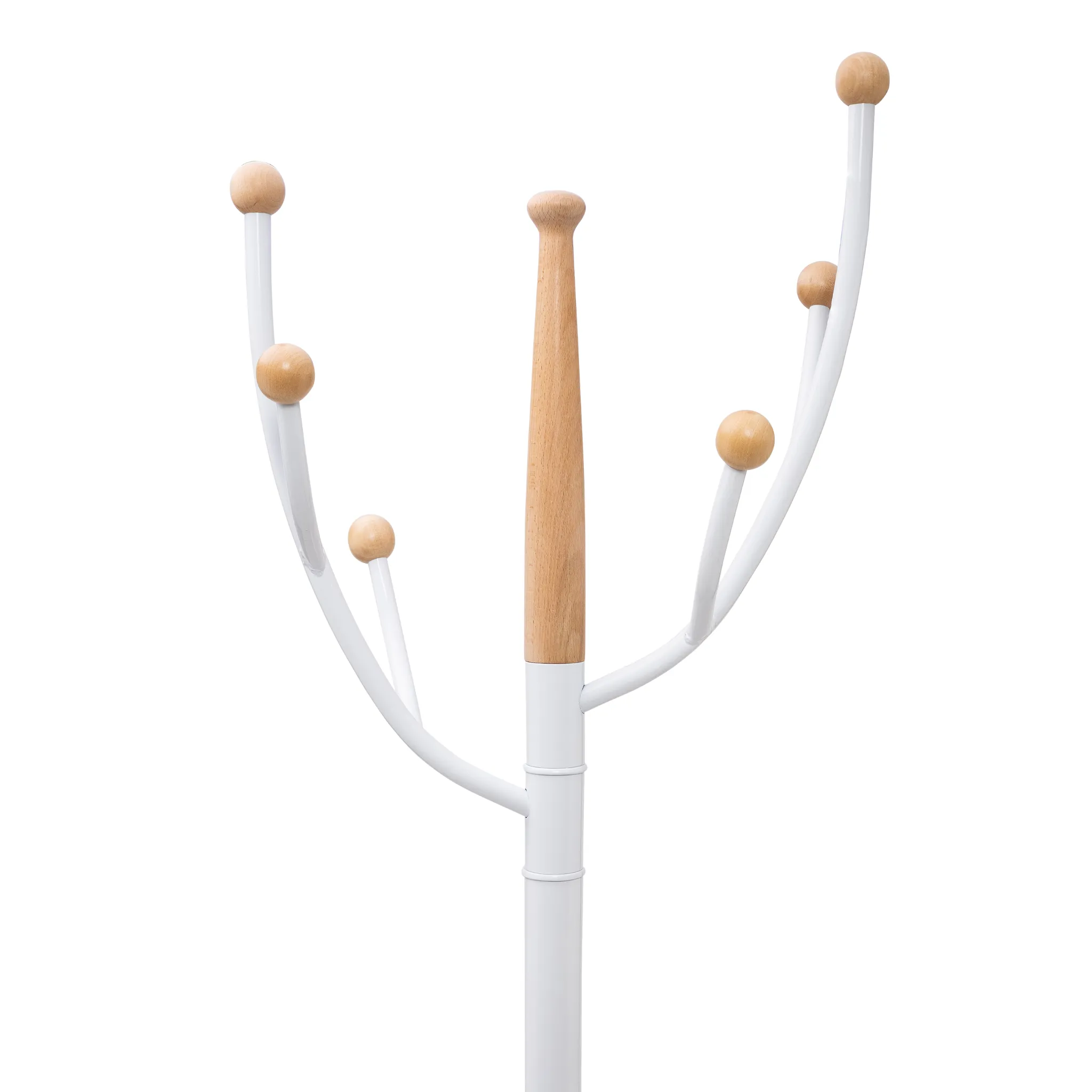N1 Premium Coat Rack Stand with White Metal & Beech Wood Balls - Solid Marble Base