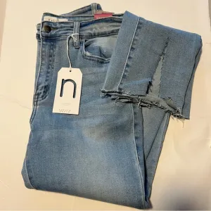 Nature Denim Straight High Rise Split Hem Jeans