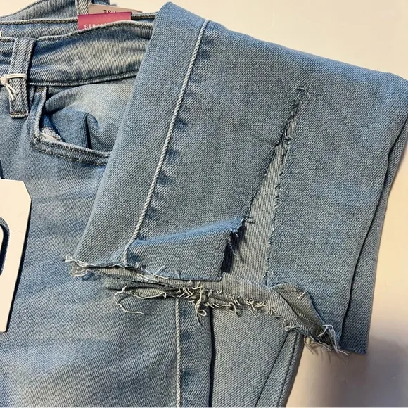 Nature Denim Straight High Rise Split Hem Jeans