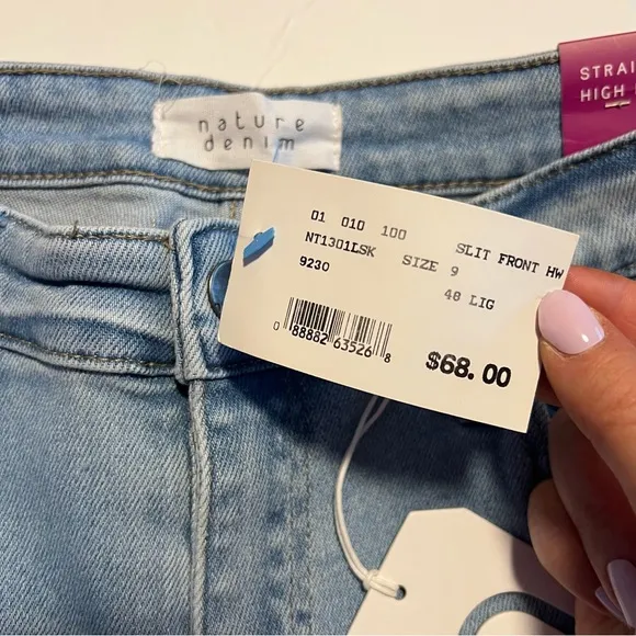 Nature Denim Straight High Rise Split Hem Jeans