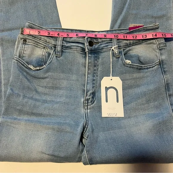 Nature Denim Straight High Rise Split Hem Jeans