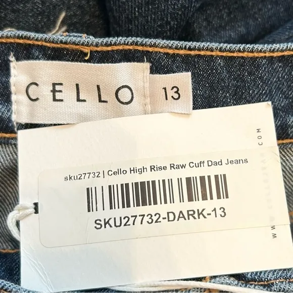 NEW Cello HIGH RISE RAW CUFF DAD JEAN Junior’s SZ 13 in Dark Blue Wash