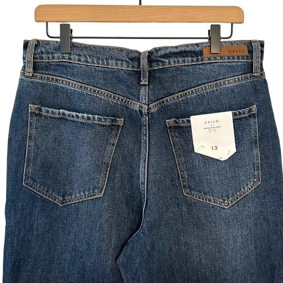 NEW Cello HIGH RISE RAW CUFF DAD JEAN Junior’s SZ 13 in Dark Blue Wash