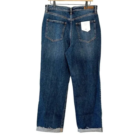 NEW Cello HIGH RISE RAW CUFF DAD JEAN Junior’s SZ 13 in Dark Blue Wash