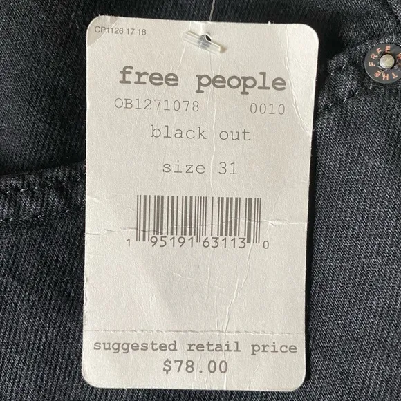NEW Free People Stove Pipe High-Rise Black Jeans