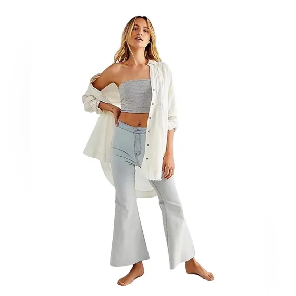 NWT Free People Youthquake Cropped Flare Jeans in Bleach Out Blue Size 32(14)