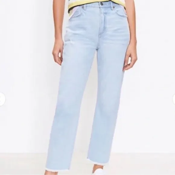 NWT LOFT High Waist Straight Crop Frayed Jeans Size 6
