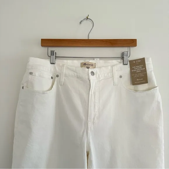NWT Madewell The Petite Perfect Vintage Wide-Leg Crop Jean in Tile White NE086