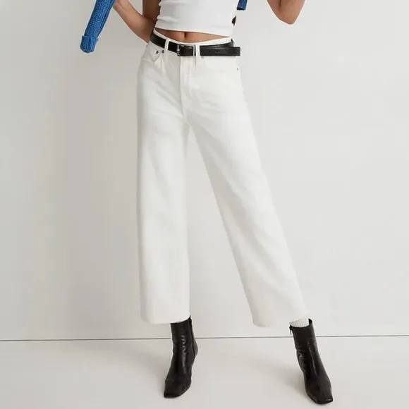NWT Madewell The Petite Perfect Vintage Wide-Leg Crop Jean in Tile White NE086