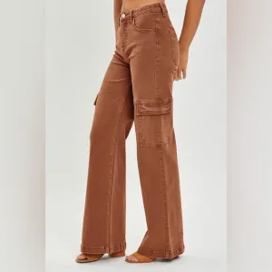NWT Risen Espresso High Rise, Wide Leg Cargo Jeans Size 1XL/16W