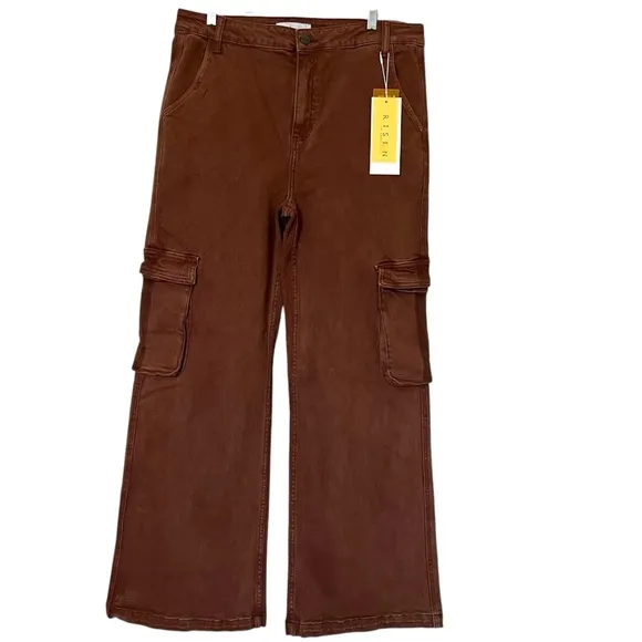 NWT Risen Espresso High Rise, Wide Leg Cargo Jeans Size 1XL/16W