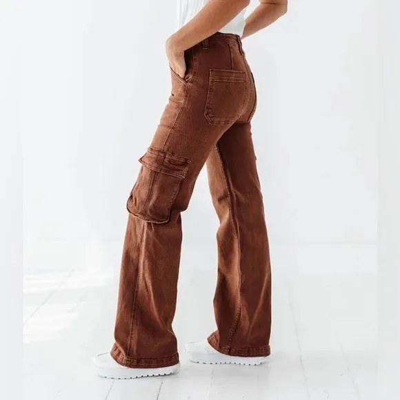 NWT Risen Espresso High Rise, Wide Leg Cargo Jeans Size 1XL/16W