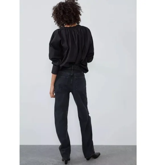 NWT Zara Full Length Distressed Boyfriend Jeans