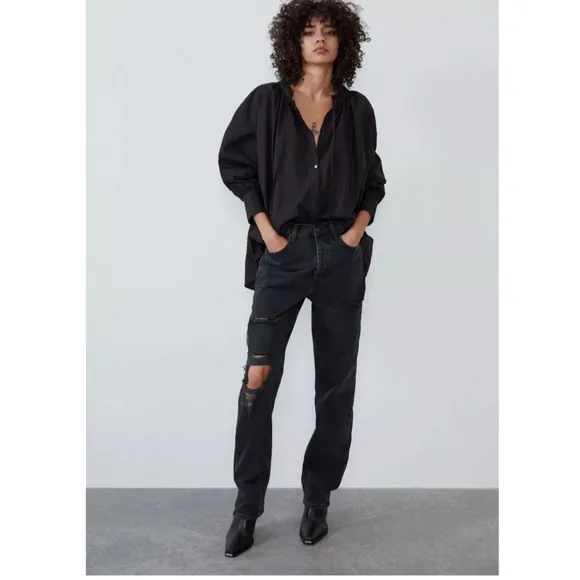 NWT Zara Full Length Distressed Boyfriend Jeans