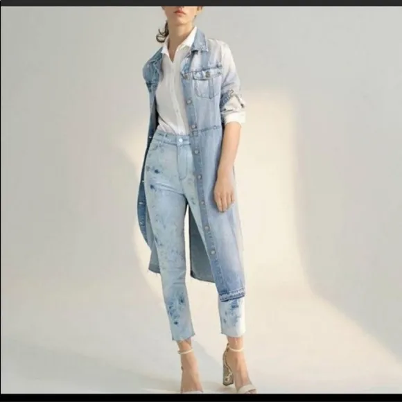 PAIGE Tie Dye Hoxton Slim Crop Raw Hem Jeans Size 28