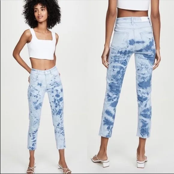 PAIGE Tie Dye Hoxton Slim Crop Raw Hem Jeans Size 28