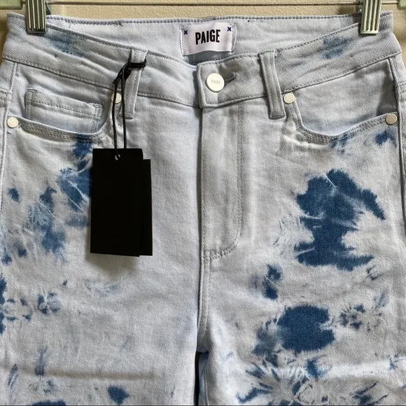 PAIGE Tie Dye Hoxton Slim Crop Raw Hem Jeans Size 28