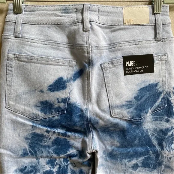 PAIGE Tie Dye Hoxton Slim Crop Raw Hem Jeans Size 28