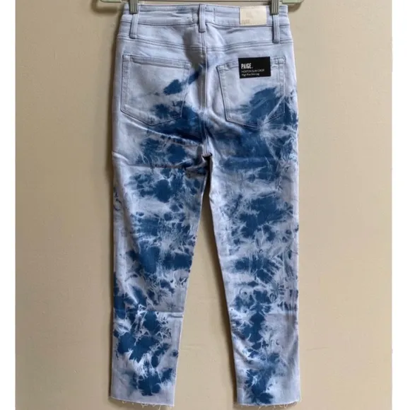 PAIGE Tie Dye Hoxton Slim Crop Raw Hem Jeans Size 28
