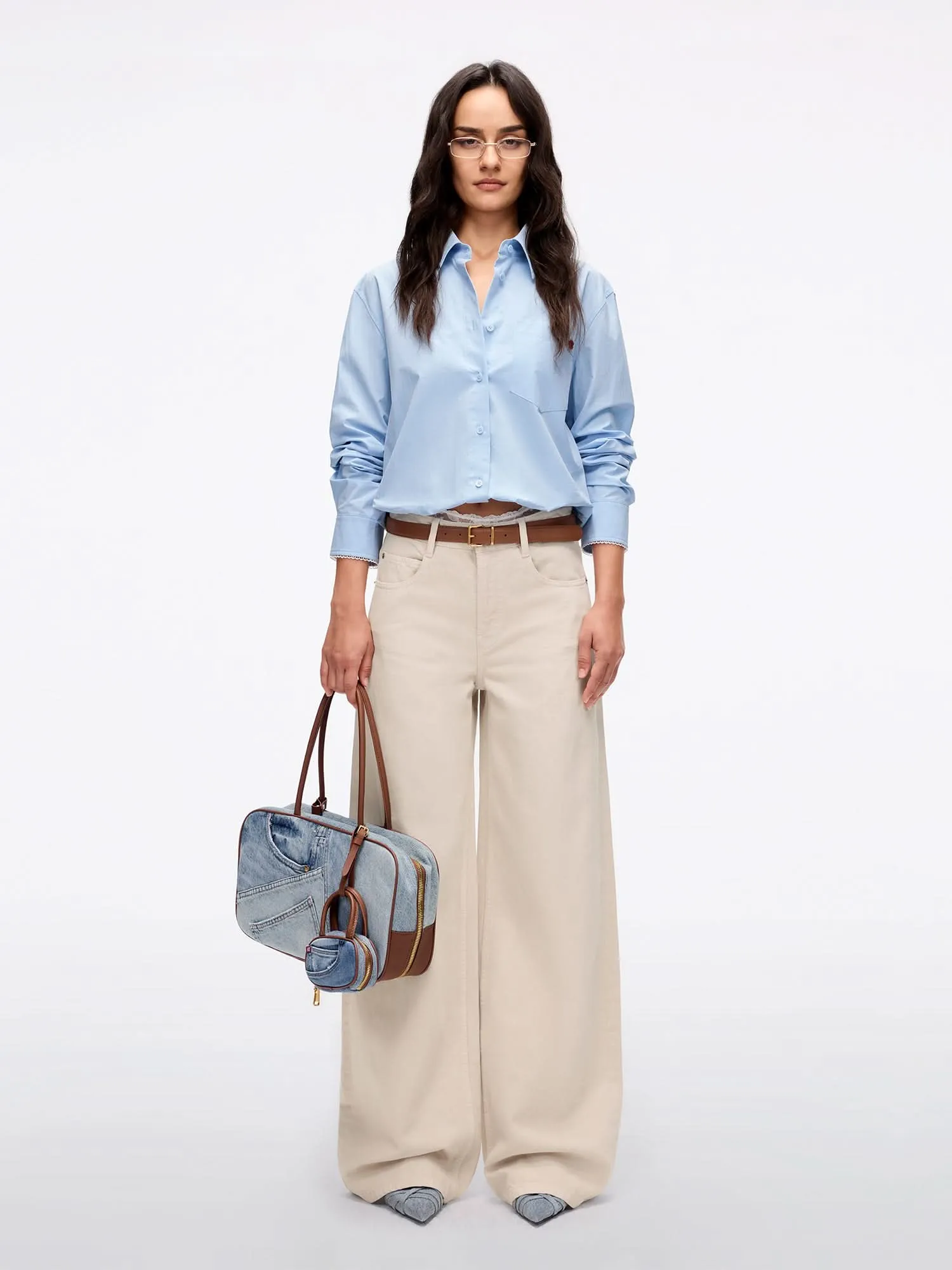 Patchwork Waist Wide-Leg Jeans
