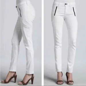 Rag &amp; Bone Rally Moto Bright White Zipper Black Skinny Jeans Mid Rise size 28