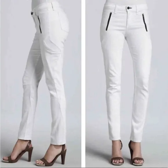 Rag &amp; Bone Rally Moto Bright White Zipper Black Skinny Jeans Mid Rise size 28