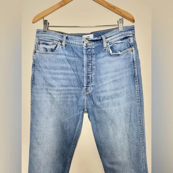 Re/DONE 90’s Stretch High Rise Ankle Crop Jeans  in Hazey Indigo Size 32