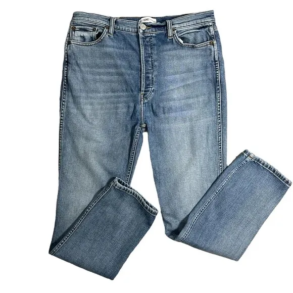 Re/DONE 90’s Stretch High Rise Ankle Crop Jeans  in Hazey Indigo Size 32
