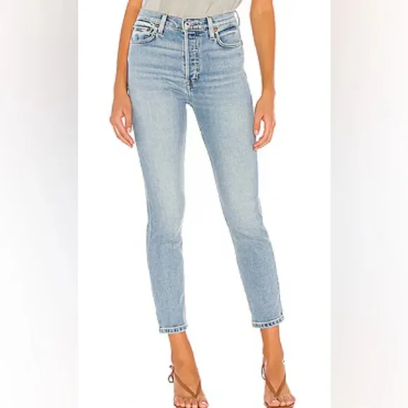 Re/DONE 90’s Stretch High Rise Ankle Crop Jeans  in Hazey Indigo Size 32