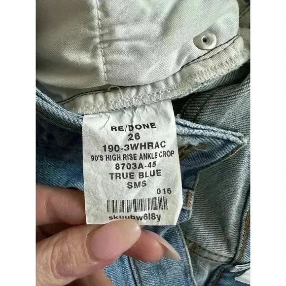 Re/Done Originals 90s High Rise Ankle Crop Jeans True Blue