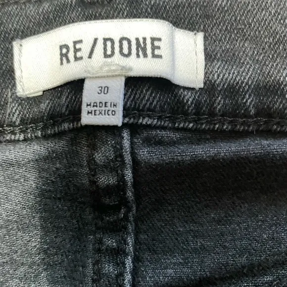 Re/Done Stretch High Rise Ankle Crop Raw Hem Black Jeans Size 30